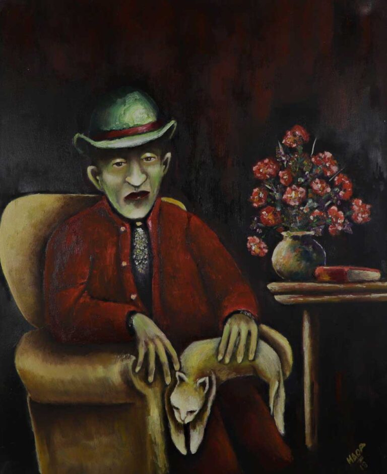 Hombre con un gato dormido
